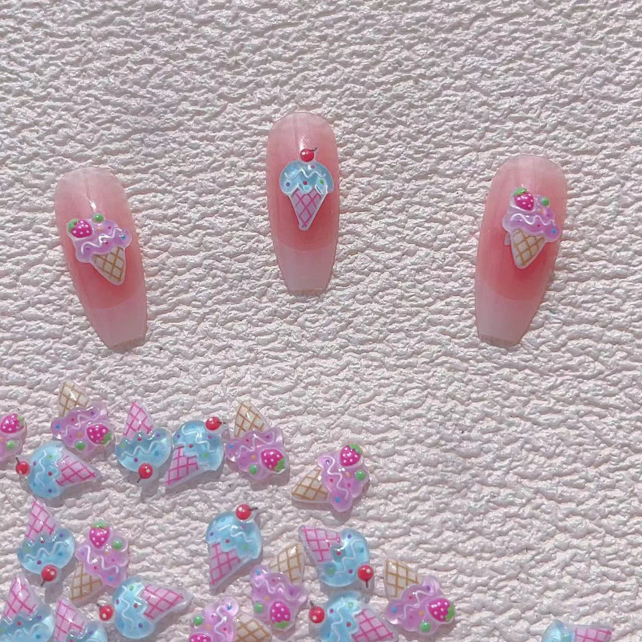 New Nail Art Accessories Summer Ice-cold Fruit Strawberry Ice Cream Cone Cute 3D Ice Cream Nail Charms Resin Nail Decorations