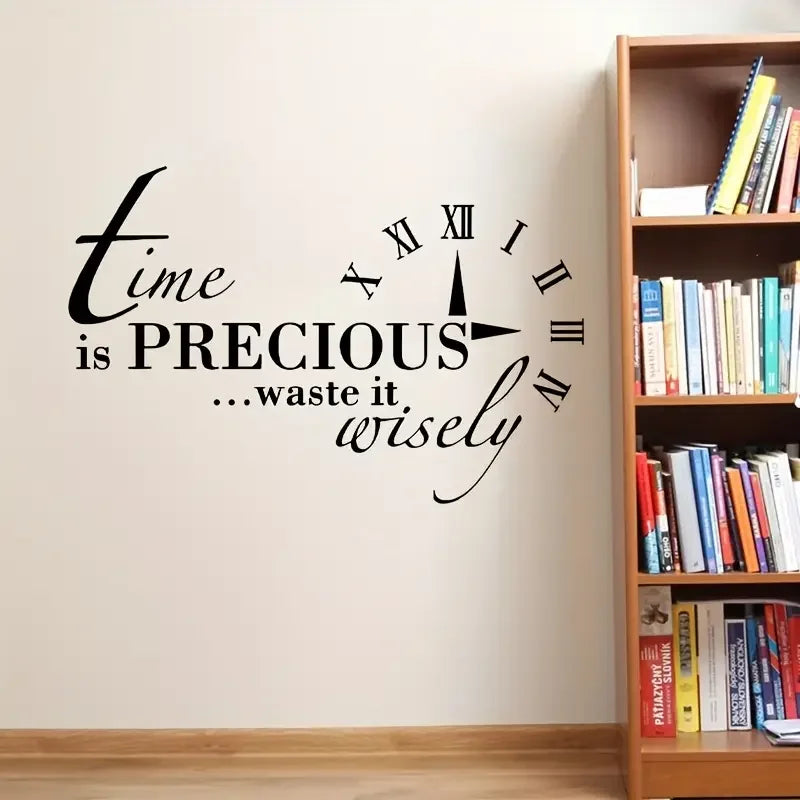 Wall Sticker with The Wise Saying 'Time Is Precious, Use It Wisely', Waterproof, Suitable for Decorating Study Rooms, Bedrooms,