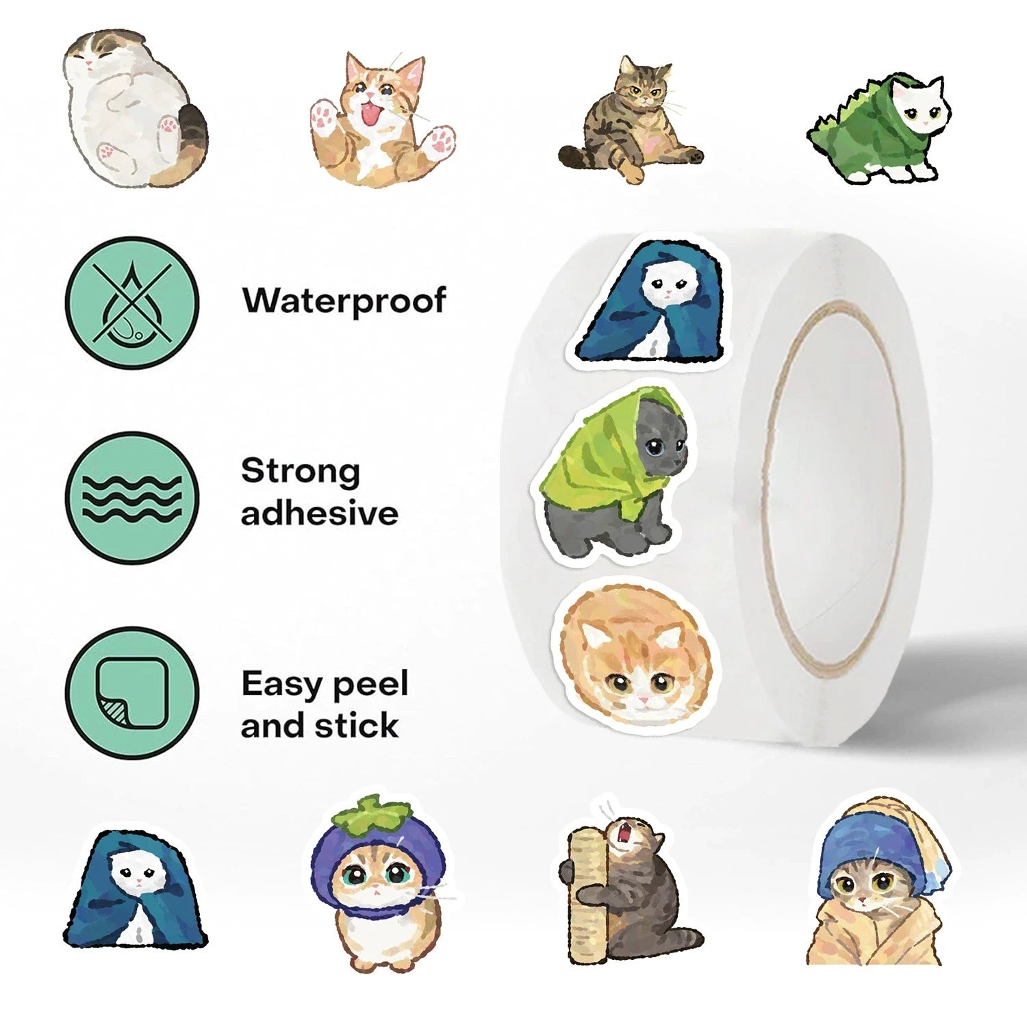 500PCS Cute Cartoon Cat Reward Stationery Notebook Stickers
