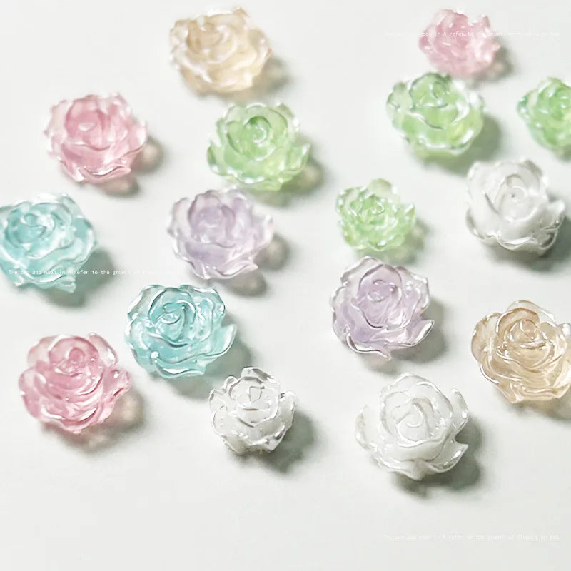 6/8mm Pearl Solid Rose Resin Trendy Nail Charms Multi Colors Pearl Sticky Powder Camellia Nail Art Decorations Accessories 20pcs