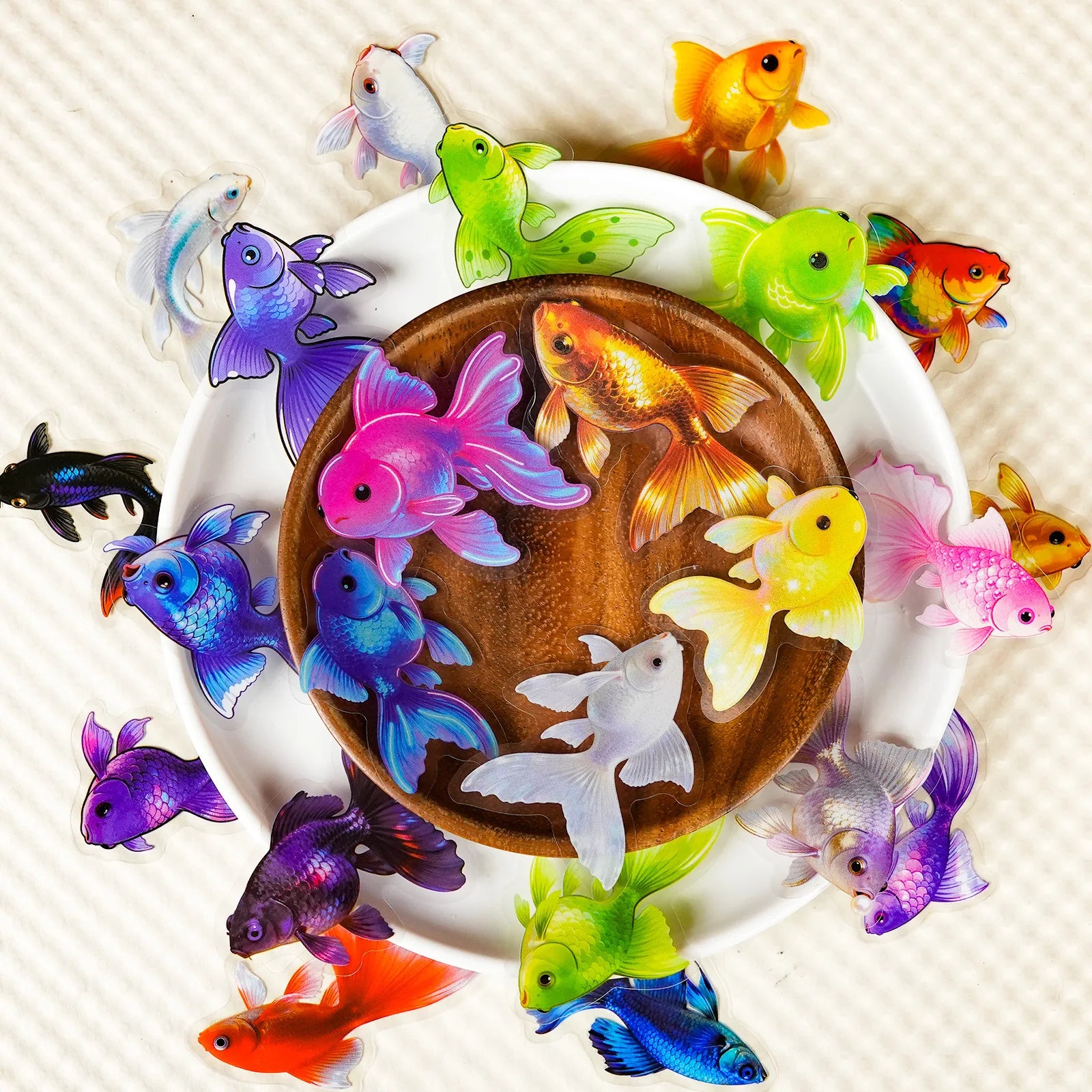 56/112PCS Beautiful Colorful Goldfish Transparent Stickers PET Decorative Helmets Motorcycle Stickers