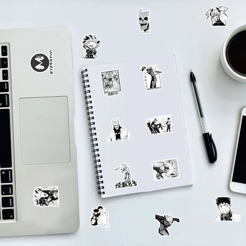 50/100Pcs Black White Monster Cartoon Anime Theme Stickers DIY for Cup Phone File Holder Helmet Album Desk Guitar Decals