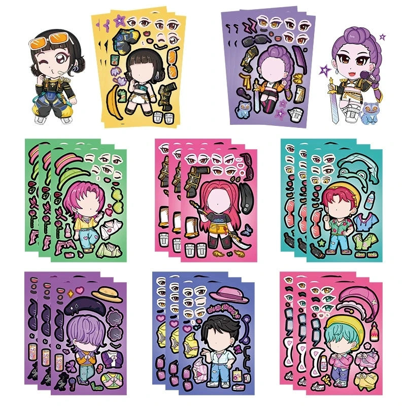 24PCS Cute Make a Face Stickers DIY Handicrafts Waterproof Puzzle Reward Stationery Stickers-K-pop