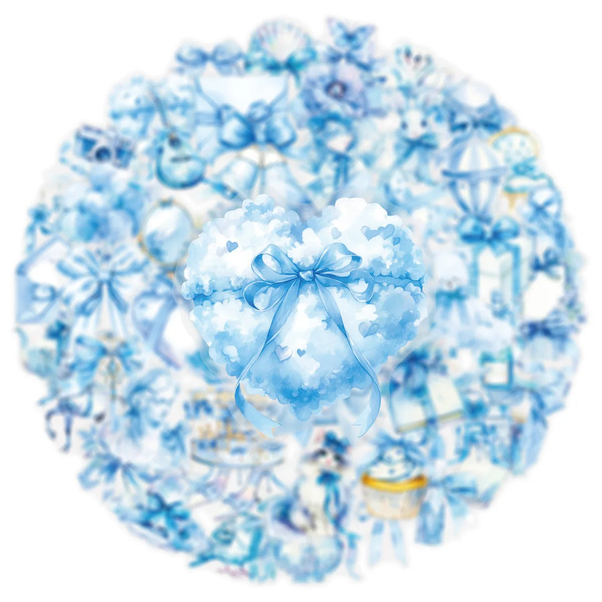 50PCS Transparent PET Blue Dreamy Bow Stickers Waterproof Stickers Stationery DIY Decor Plastic Stickers