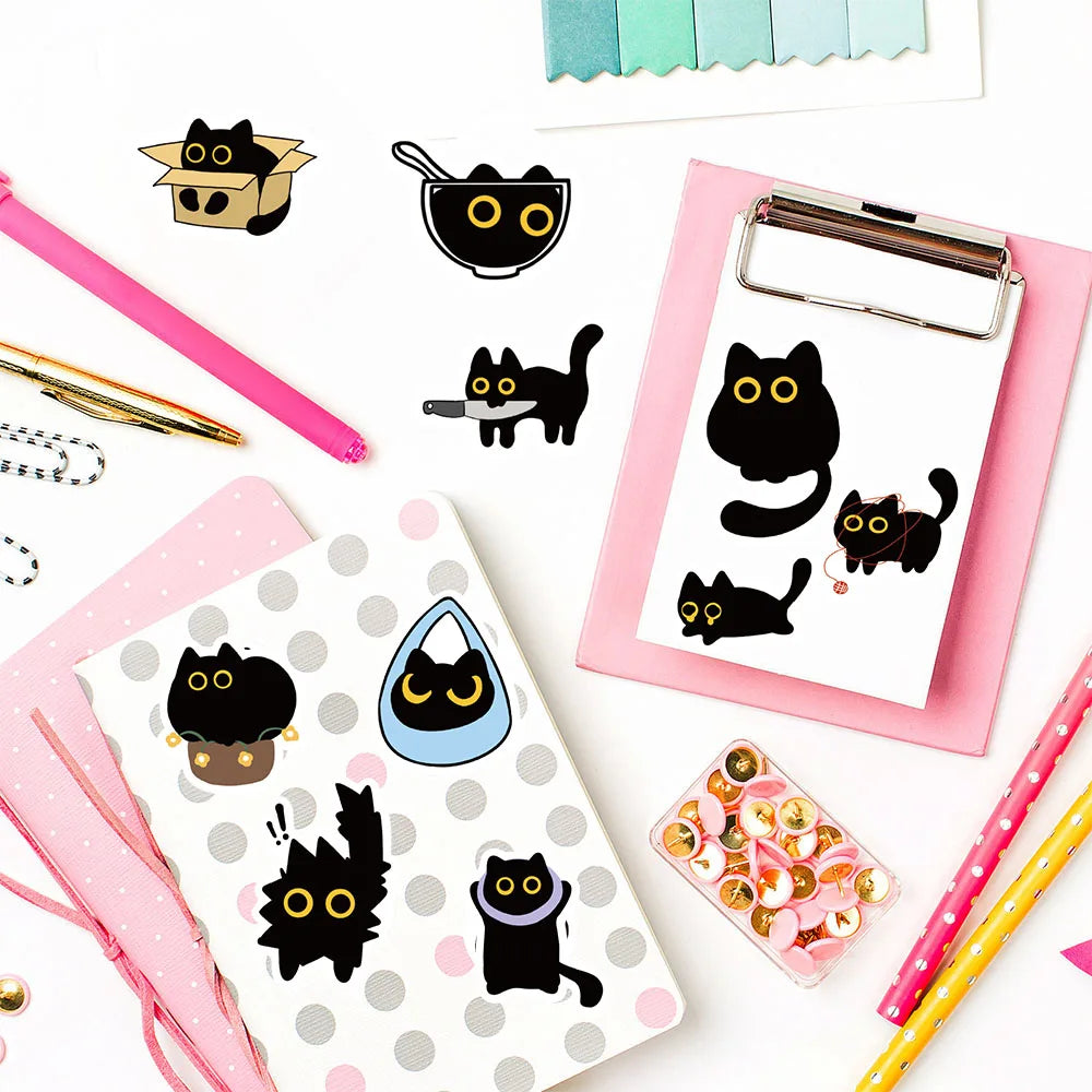 500PCS Black Cat Roll Stickers Scrapbooking Phone Coffee Laptop Luggage Skateboard Harajuku Stickers For Waterproof Decoration