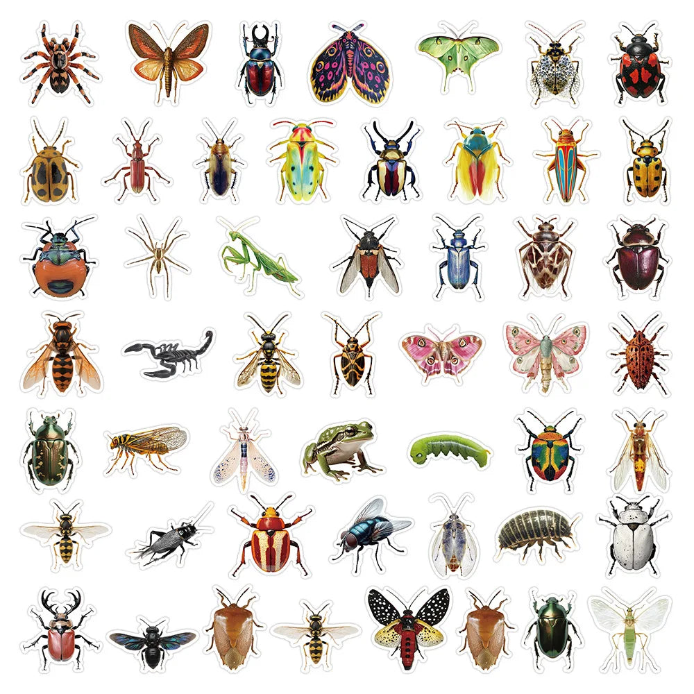 200PCS Cartoon Insect Stickers Exquisite DIY Handbooks Car Water Cups Waterproof Hot Stamping Stickers