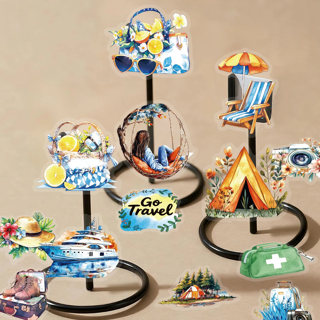 56-Piece Outdoor Travel Transparent PET Stickers Waterproof Decorative Decals for Phones Computers Stationery Notebooks