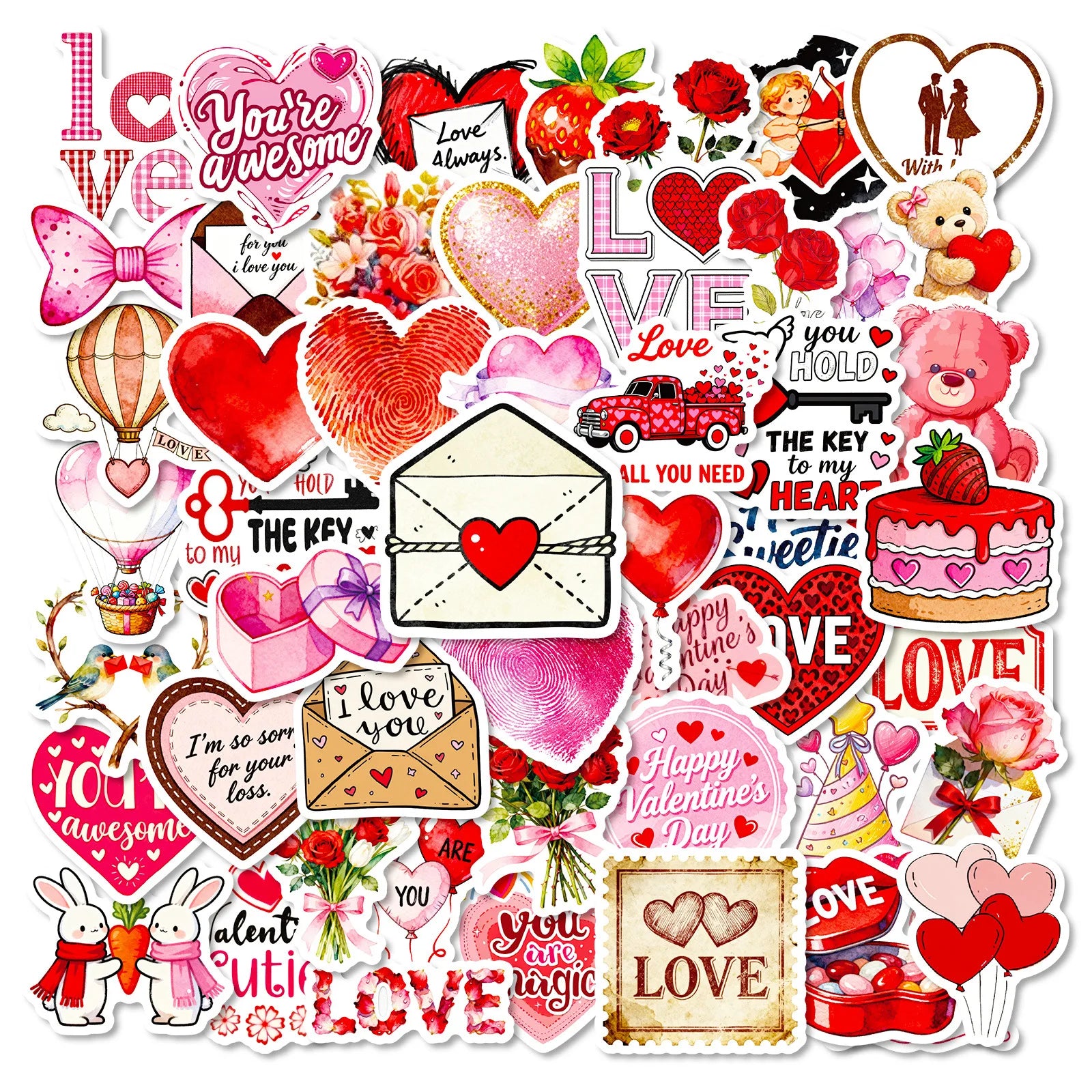56/112Pcs Valentine's Day Red Stickers for Gift Box Case File Bag Lunch Box Helmet Drawer Fridge Wardrobe Reusable Decoration