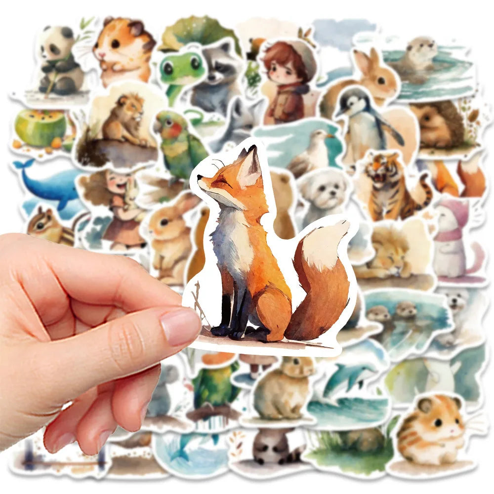 50/100 PCS Cartoon Watercolor Illustration Stickers Laptop Phone Decorative Waterproof Stationery Pen Holder Stickers
