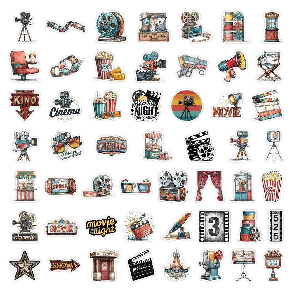 50/100PCS Retro Movie Graffiti Stickers Popcorn Roll Creative Decoration Stationery Notebook Stickers