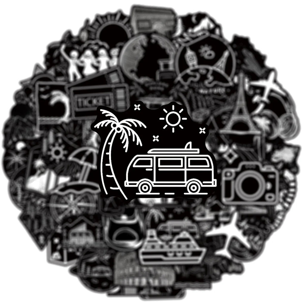 50PCS Black & White Outdoor Travel Cool Graffiti Stickers Decorative Phone Tablets Luggage Waterproof Sticker