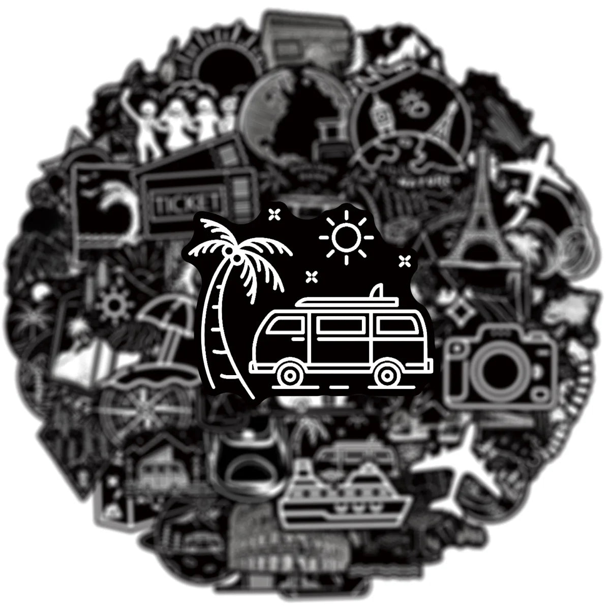 50PCS Black & White Outdoor Travel Cool Graffiti Stickers Decorative Phone Tablets Luggage Waterproof Sticker
