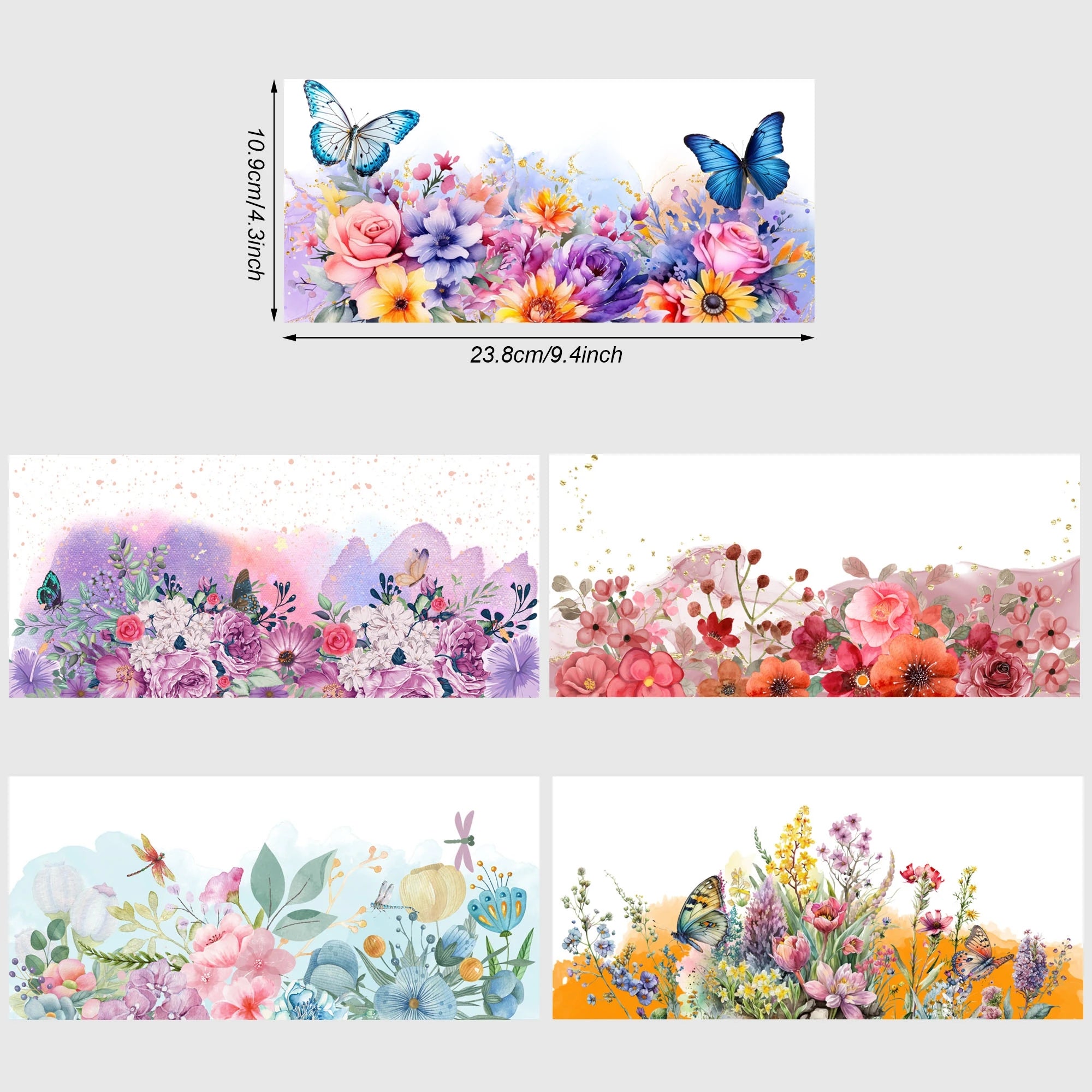 5 Sheets Plant UV DTF Cup Stickers, DTF Transfer Stickers, Waterproof Flower Wipe-Off Transfer Paper for 16oz Glass, Mug