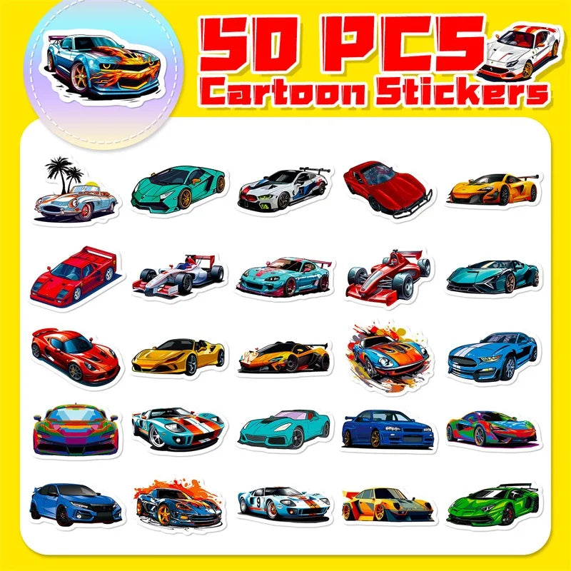 10/30/50PCS Cute Cool Car PVC Sticky Sticker Aesthetic DIY Korean Stationery Decoration Scrapbooking School Supplies for Kids