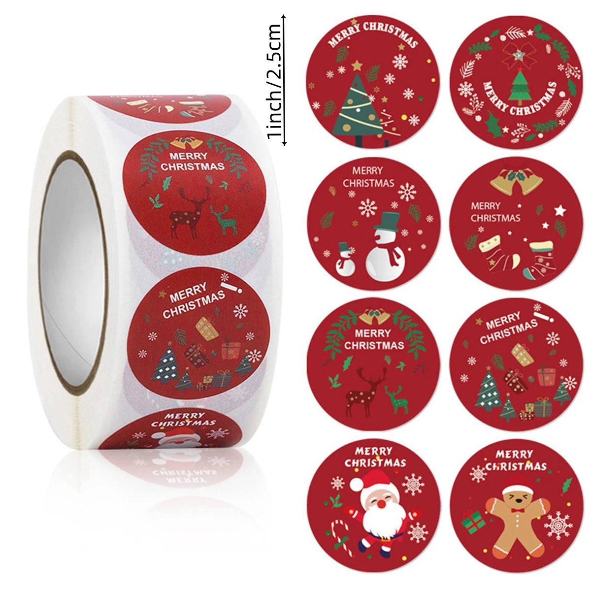 500pcs/roll 1inch/1.5inch Merry Christmas Stickers Christmas Theme Seal Labels Stickers For DIY Gift Baking Package Envelope