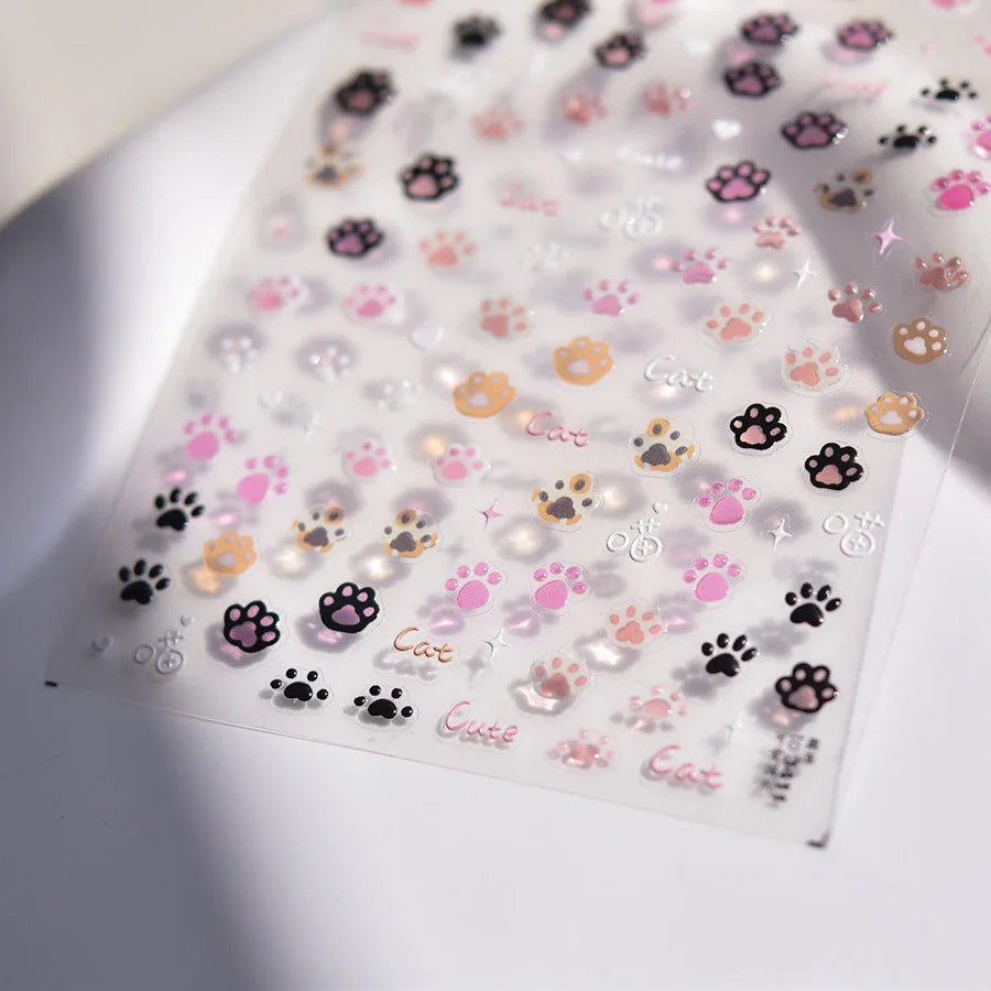 1pcs Cute 5D Jelly Nail Stickers Dessert Fruit Cherry Pink Claw Print Bowknot Love Nail Art Sticker Adhesive Manicure Decals DIY