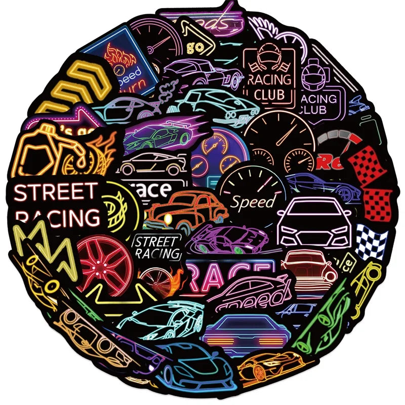 10/30/50PCS Kawaii Neon Car Sticky PVC Sticker Aesthetic Stationery DIY Decoration Scrapbooking Children's Supplies