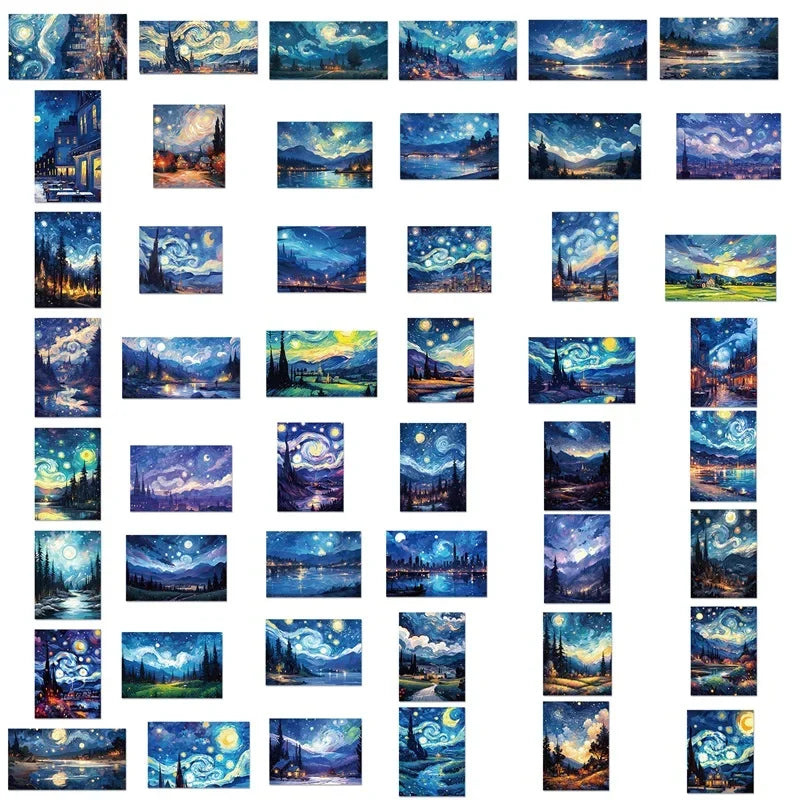 10/30/50PCS Cartoon Starry Sky Paint PVC Sticker Aesthetic Decoration Scrapbooking Sketchbook Korean Stationery School Supplies
