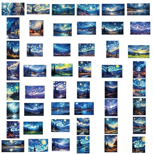 10/30/50PCS Cartoon Starry Sky Paint PVC Sticker Aesthetic Decoration Scrapbooking Sketchbook Korean Stationery School Supplies