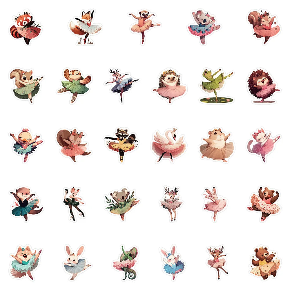50 Pcs Princess Dress/Cartoon Ballet Animals Stickers Elegant Fashion Waterproof Decorative Stickers Decals