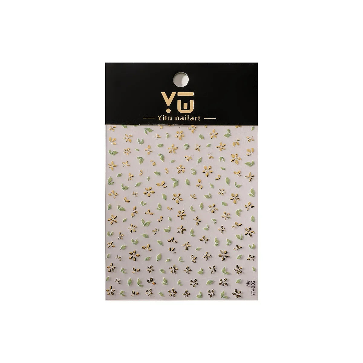 Golden Green Leaf Flower Nail Art Stickers Exqusitive 3D Five-petal Flower Nail Decorations DIY Adhesive Nail Decals Accessories