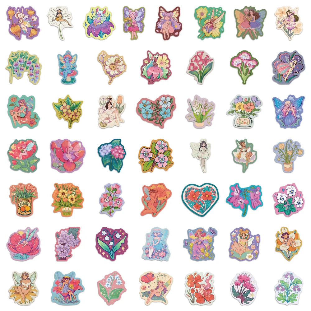 50PCS Flower Fairy Beautiful Cartoon Stickers DIY Scrapbook Phone Case Laptop Tablet Decorative Stickers