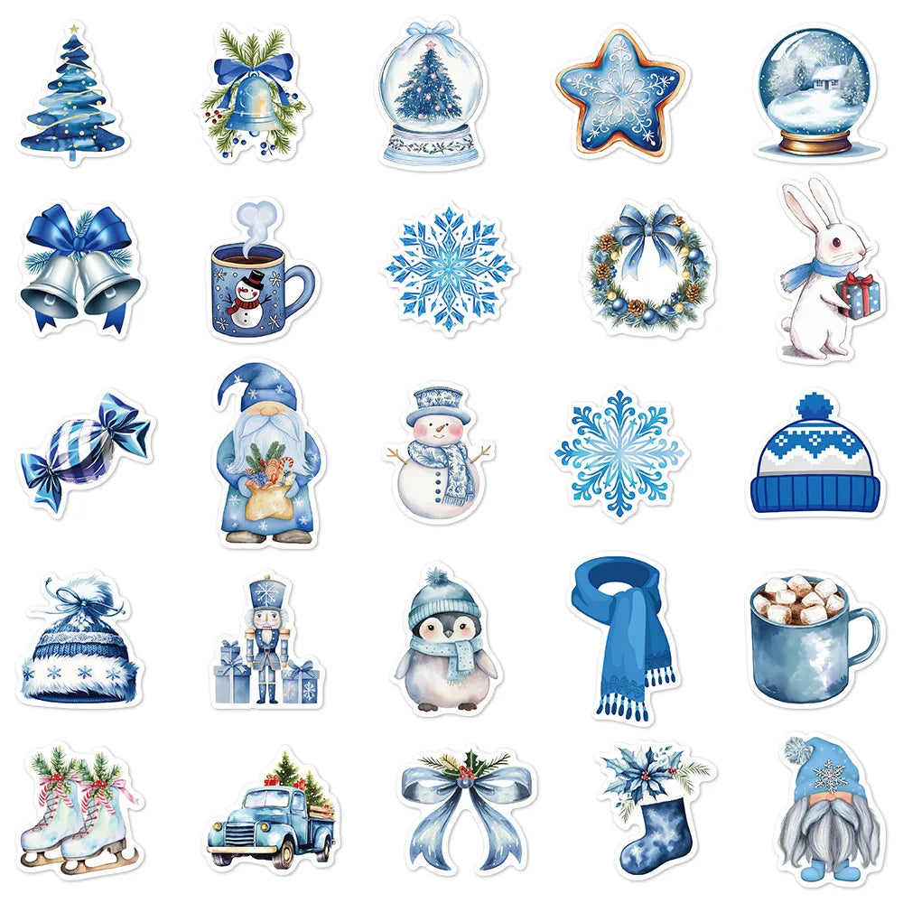 50/100PCS Blue Winter Stickers Scrapbooking Laptop Graffiti Room Community Diary Y2k Fashion Phone Fun Christmas Sticker