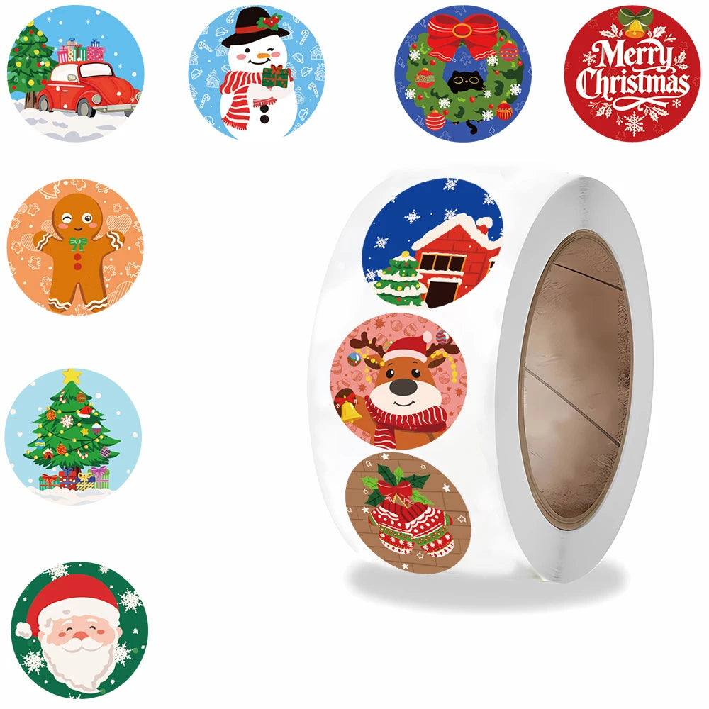 500PCS Christmas Cartoon Roll Sticker Scrapbooking Laptop Skateboard Suitcase Phone Skateboard Coffee Art Graffiti Stickers