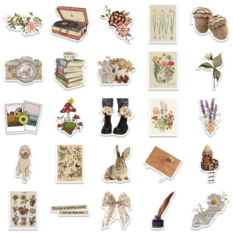 10/30/50PCS Vintage Things Sticker Aesthetic PVC Children's Decoration Korean Stationery Scrapbooking School Supplies for Kids