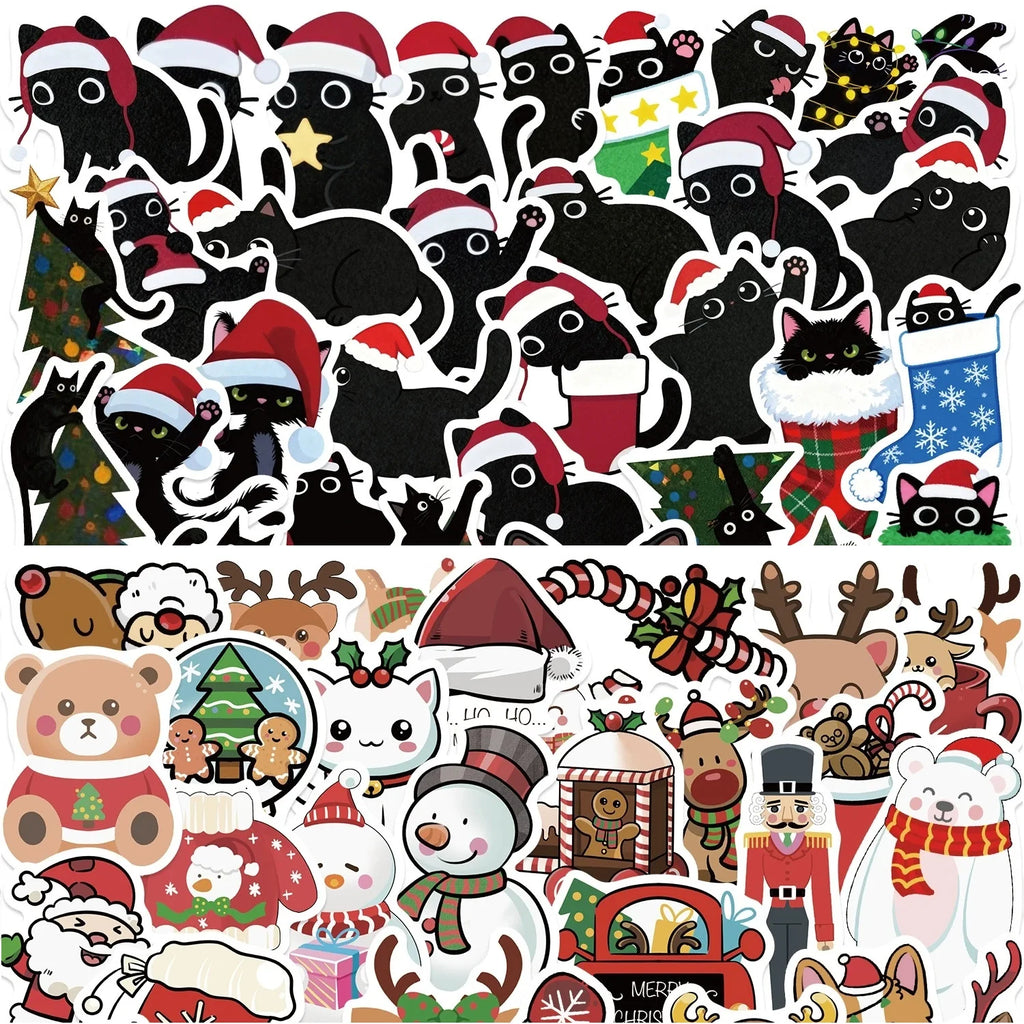 50/100PCS Cartoon Christmas Black Cat Graffiti Stickers Decorative Guitar Notebook Luggage DIY Waterproof