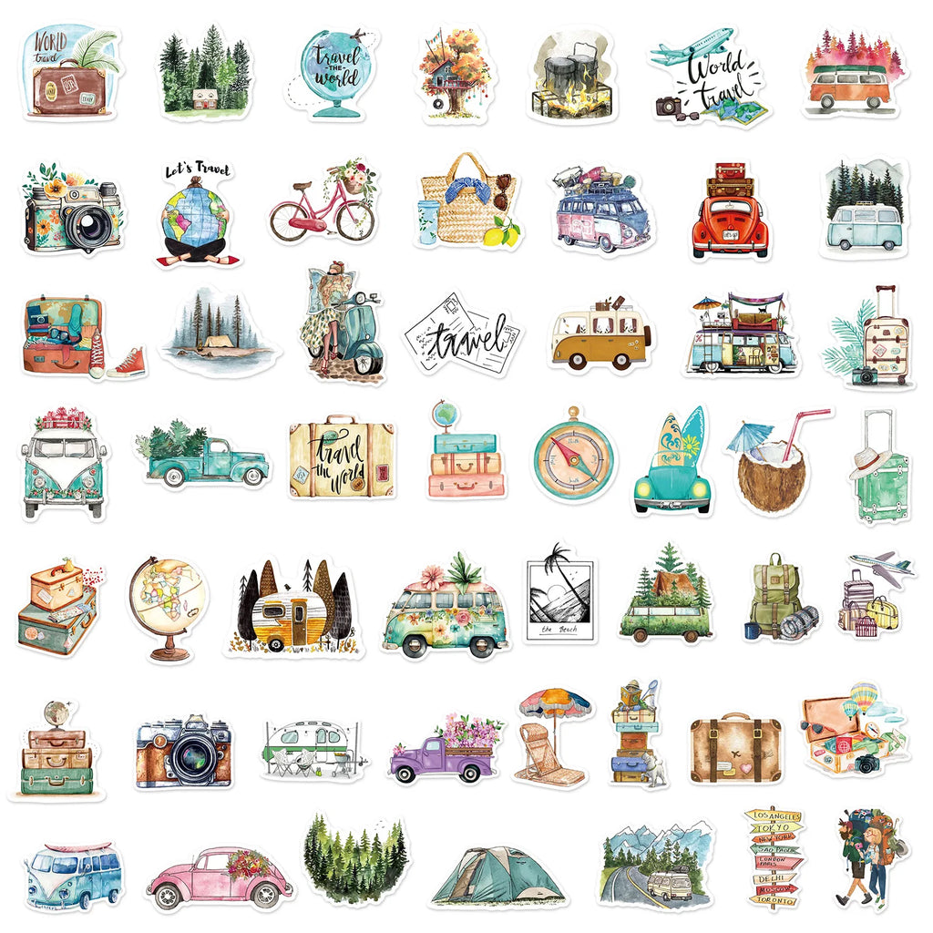 50-Pack Outdoor Travel Doodle Stickers Waterproof Decorative Stickers for Luggage Storage Boxes Water Cups Guitars Stationery