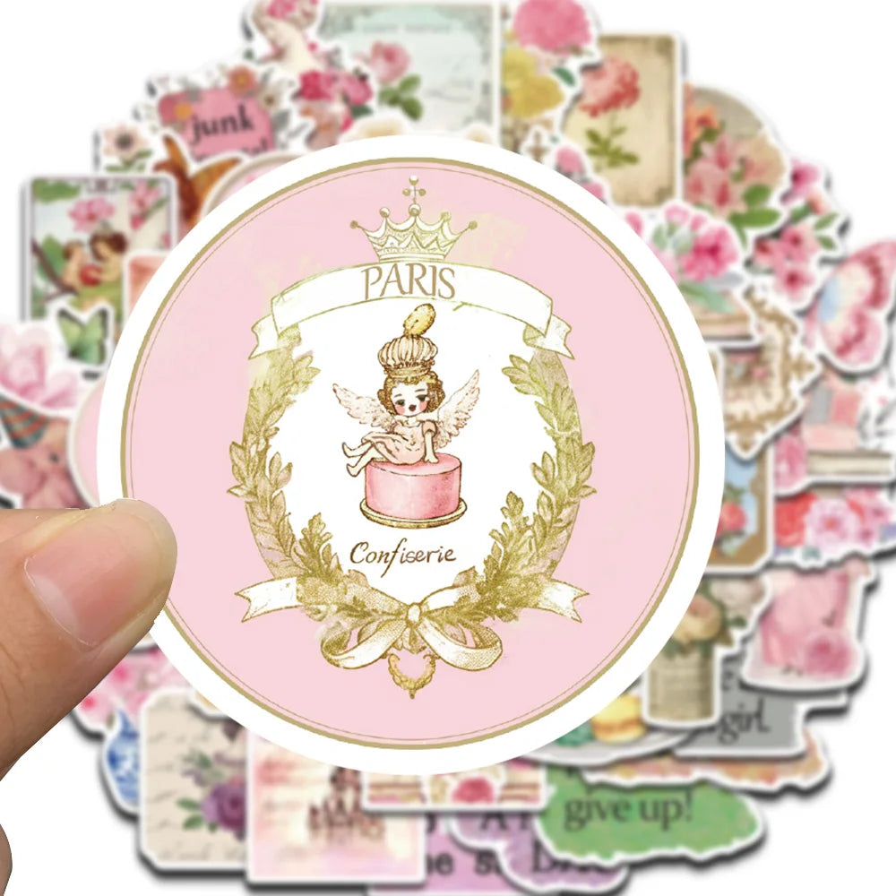 50PCS Retro Pink Collage Doodles Sticker Cartoon Laptop Graffiti Luggage Home Waterproof Art Picture Scrapbook Cartoon Sticker