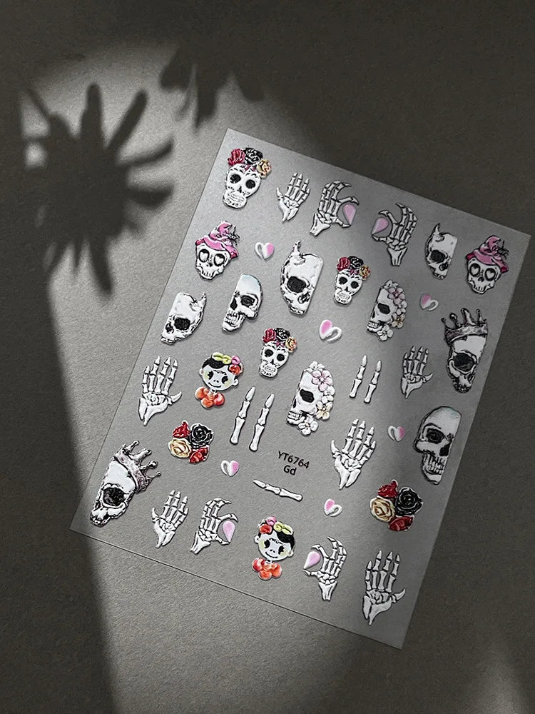 Jelly Halloween Skeleton Stickers Nail Art Cool Evil dark style decorative Nails Sticker DIY Trendy Manicure Ornaments Supplier