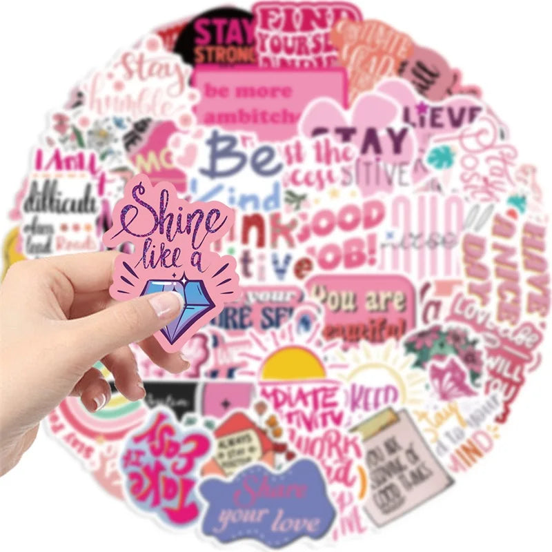 10/30/50PCS Kawaii Encourage Pink PVC Sticky Sticker Aesthetic DIY Stationery Decoration Scrapbooking School Supplies for Kids