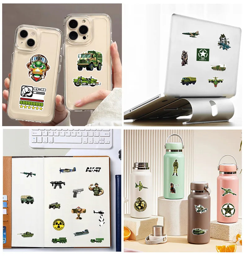 50/100 Pcs Cartoon Military Equipment Theme Stickers No Repeat for Helmet Scooter Notebook Stationery Box Suitcase Outdoor Gear