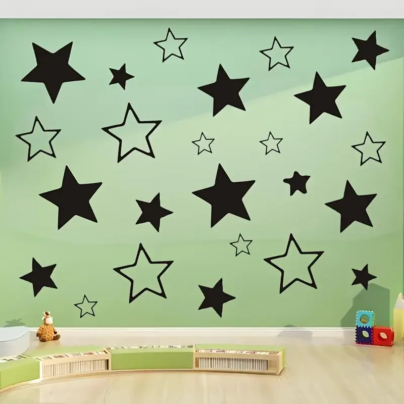 1 Set Boho Style Black and White Star Wall Stickers, Cartoon Space Theme PVC Self-Adhesive Decals for Bedroom, Living Room, Entr