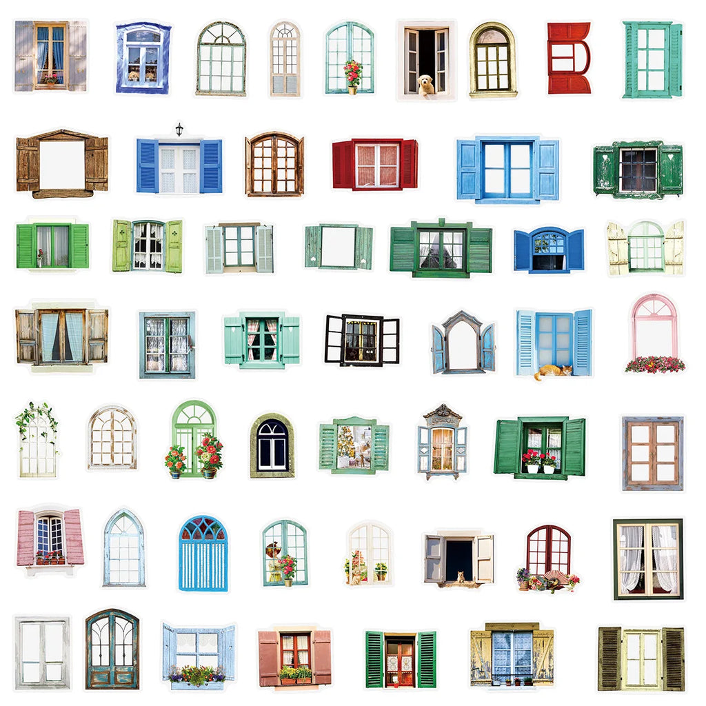 50/100PCS Transparent PET Cartoon Window Sticker Material Hollow Diary Notebook Decorative Stationery Sticker