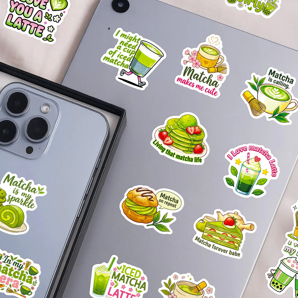 56PCS Matcha Style Cute Stickers Fun Phrase Decals Student Stationery DIY Phone Tablet Luggage Decor Aesthetic Decal Sticker