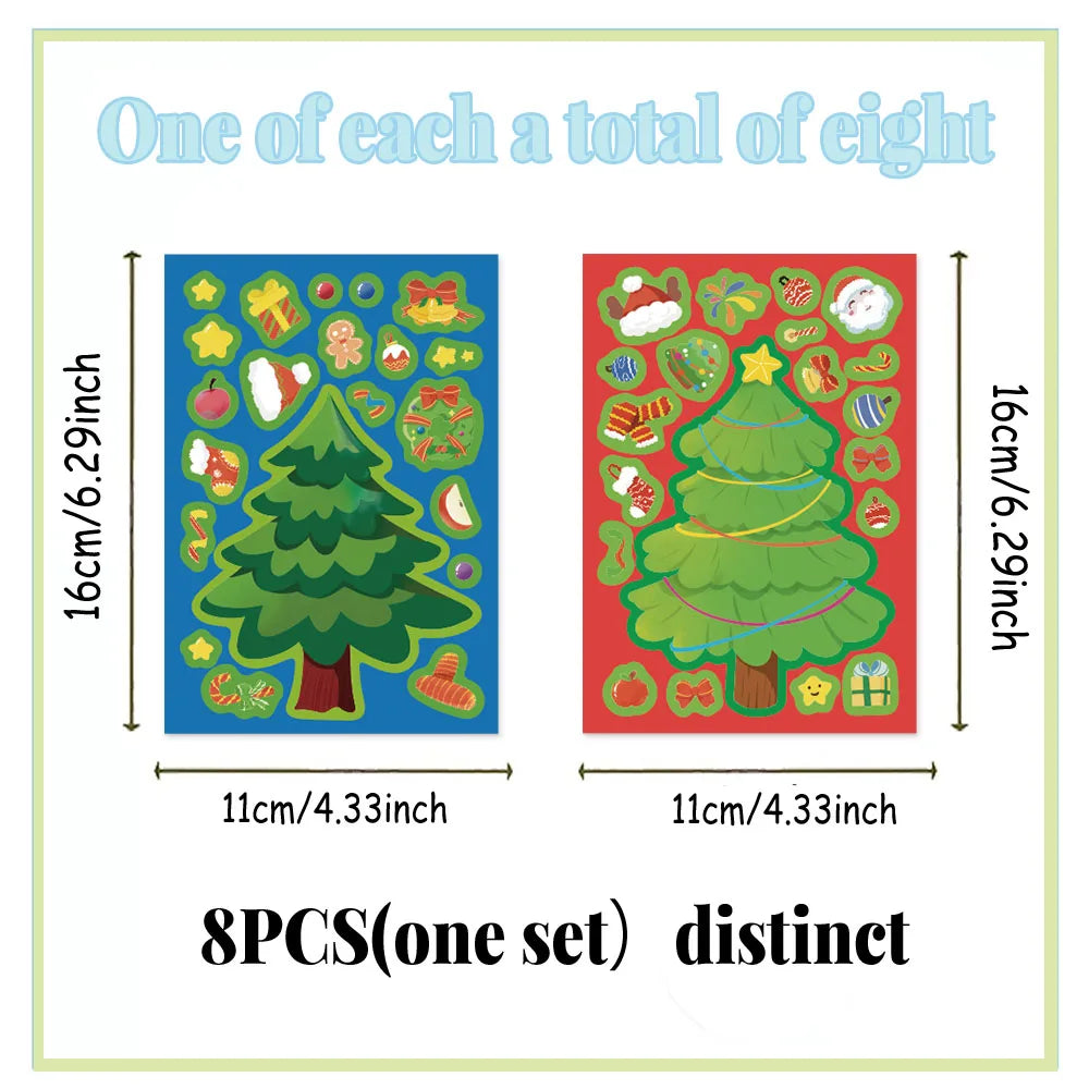 8PCS Christmas Fun Christmas Tree Creative Collage DIY Suitable for Phone Cases, Tablets, Water Cups, and Decorative Toy Sticker