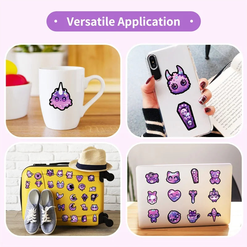 10/30/50PCS Kawaii Purple Animal Sticky PVC Sticker Aesthetic Stationery DIY Decoration Scrapbooking School Supplies for Kids