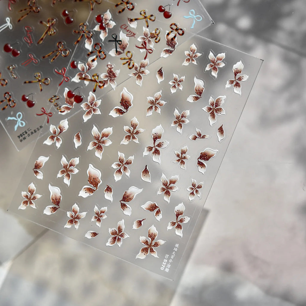 Autumn Winter Red Bows Nail Stickers 5D Jelly Amber Bows Cheery Self Adhesive Nail Art Stickers DIY Manicure Decorations Decals