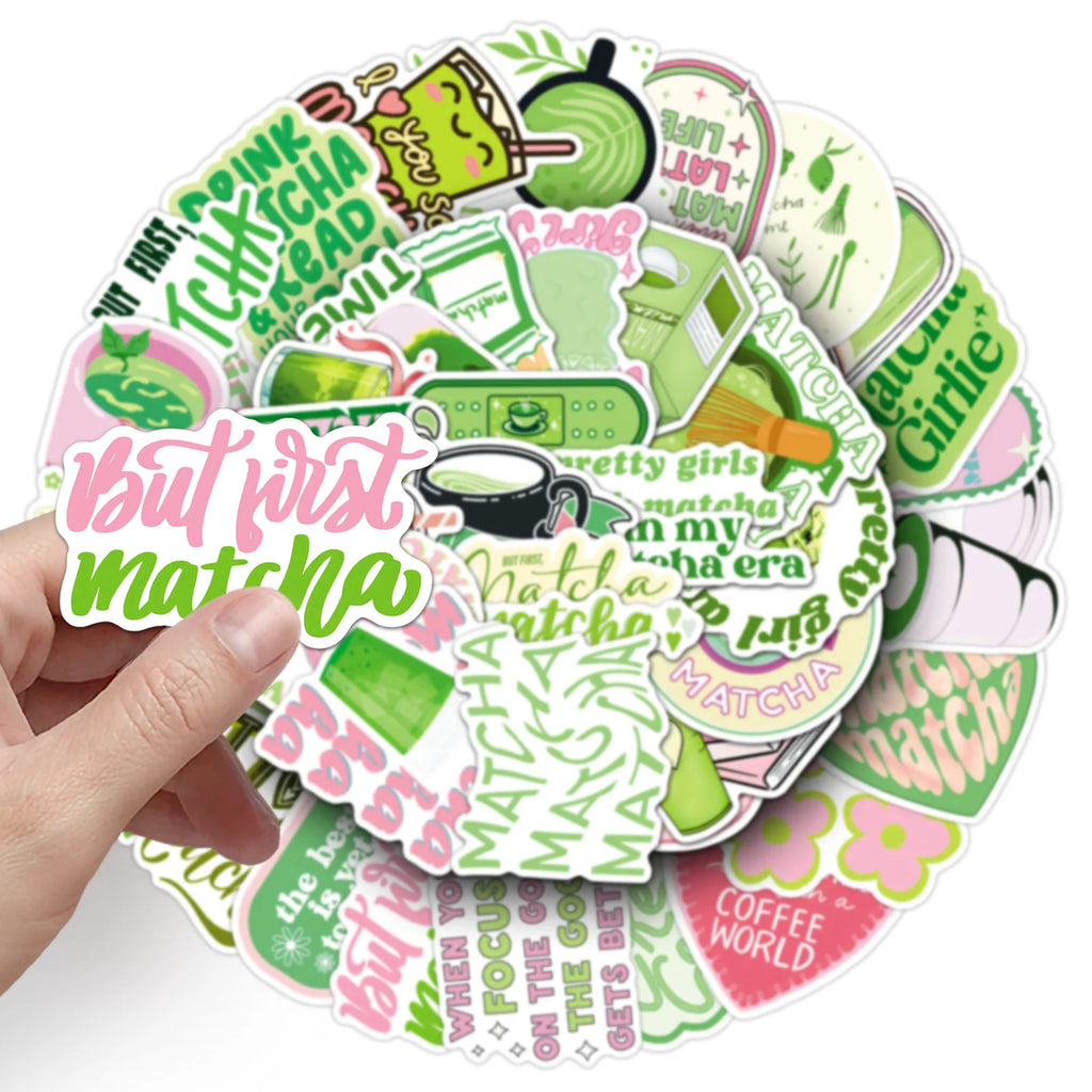50-Pack Green Matcha Motivational Aesthetic Stickers Waterproof Decorations for Phone Case Water Bottle Stationery Notebook