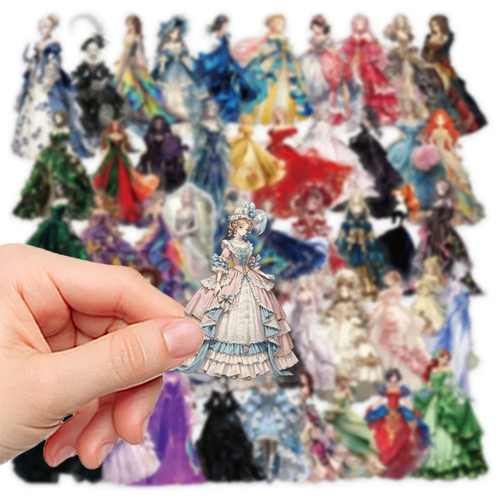 50-Pack Girl Dress Transparent Waterproof Stickers for DIY Mobile Phone Luggage Box Stationery Notebook Decoration