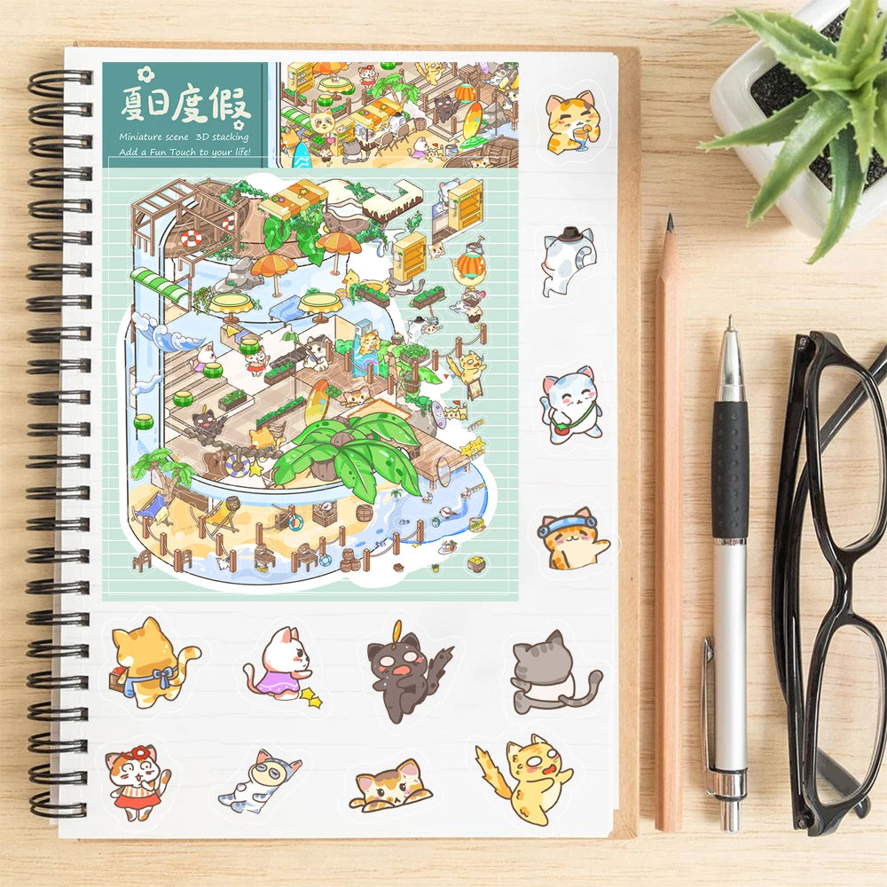 3PCS Summer vacation Landscaping Sticker Nostalgia Laptop DIY Graffiti Coffee Creative Decompression Puzzle Stickers PET Kit
