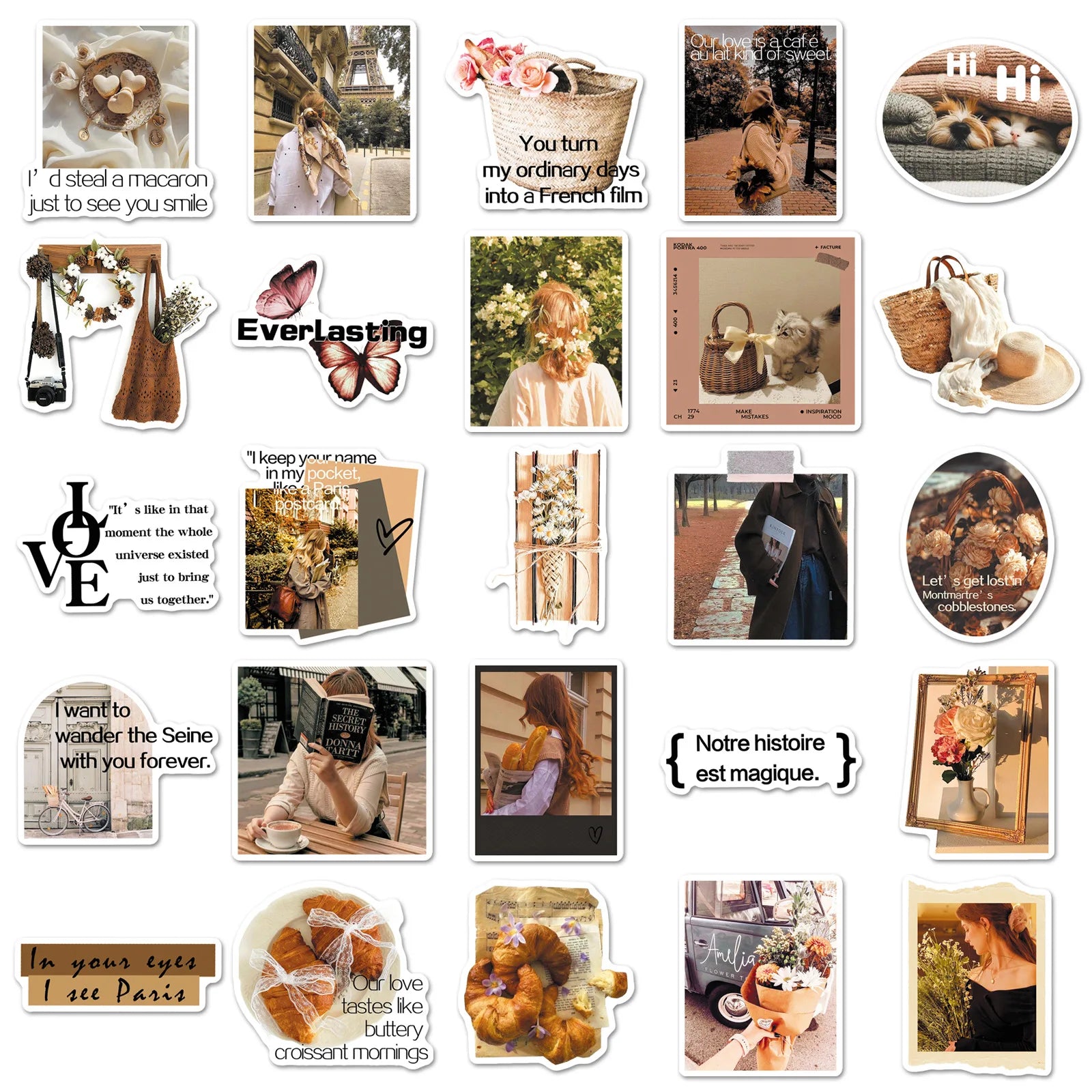 50-Pack Vintage INS French Romantic Stickers for Water Bottle Laptop Fridge Luggage Stationery Notebooks - Home Decor