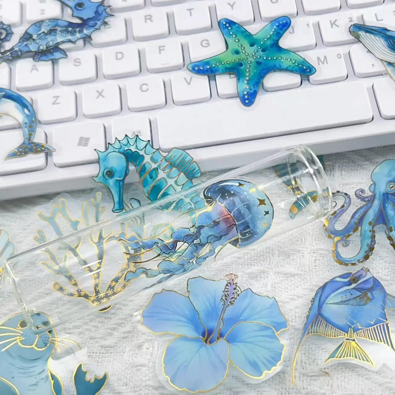 50/100 PCS Cute Cartoon Hot sStamping Underwater Biological Sticker Waterproof Transparent PET Decor Notebook Stationery Sticker