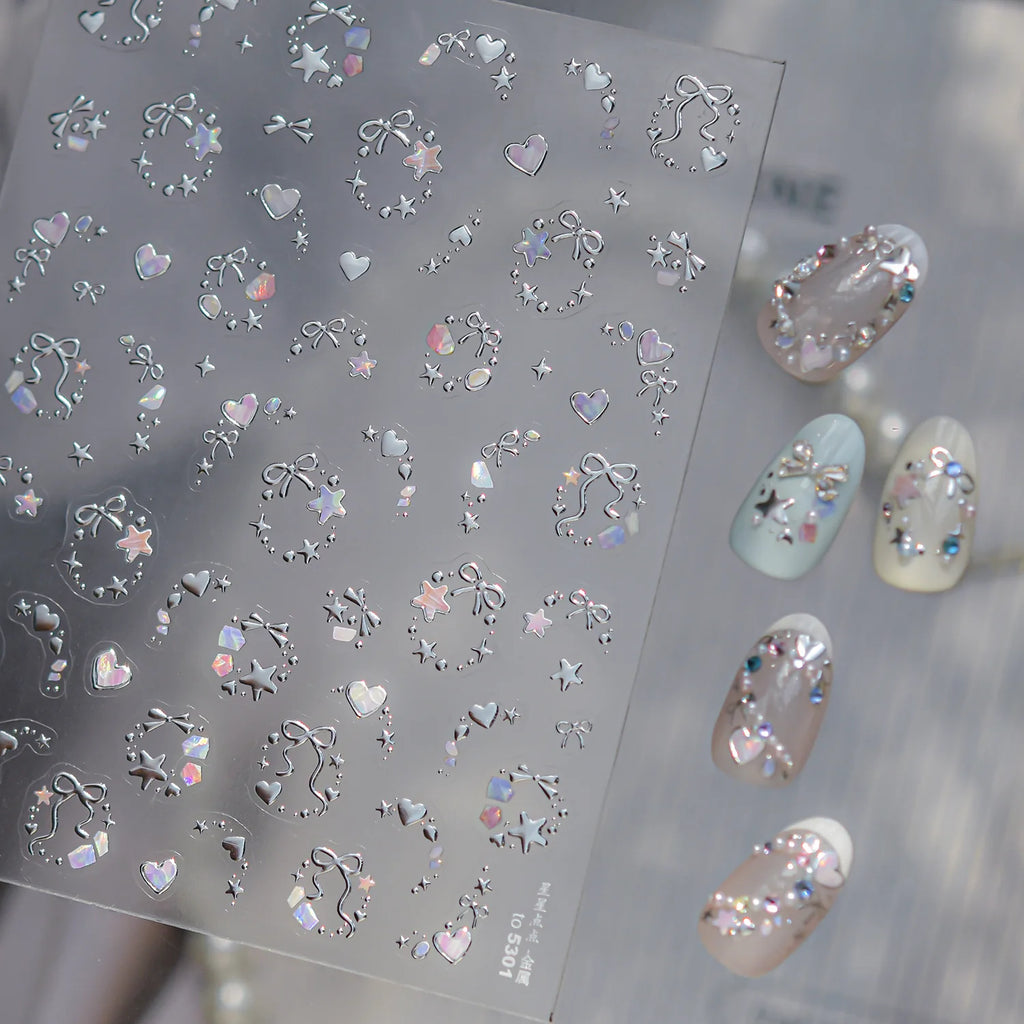 Metallic Dream Nail Stickers Sparkling Magic Color Nail Star Bows Garland Design Stickers Press On Nails DIY High End Nail Decal