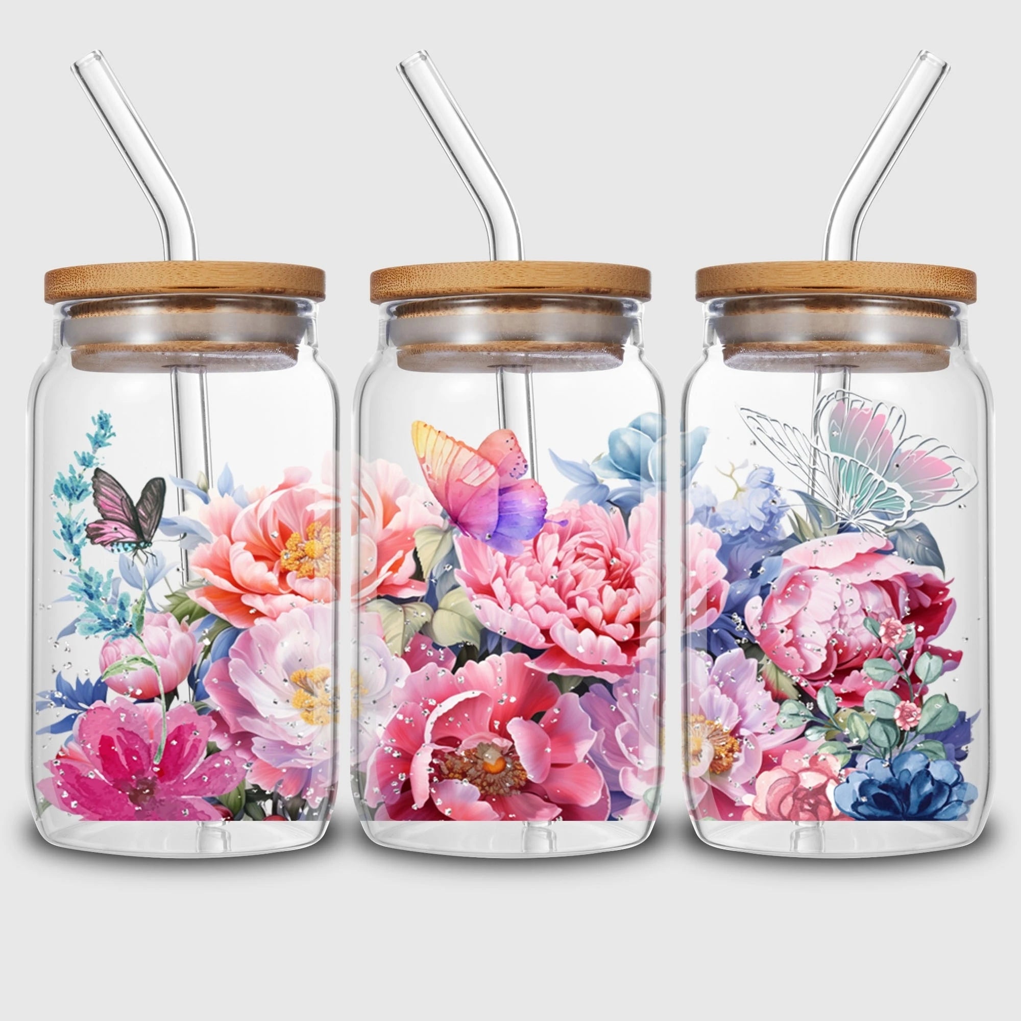 5 Sheets Plant UV DTF Cup Stickers, DTF Friction Transfer Stickers, Waterproof Transfer Stickers for 16 Ounces Glass Cups, DIY