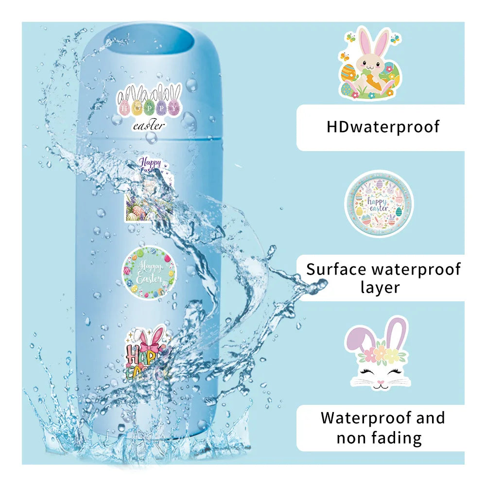 50-Pack Cartoon Easter Graffiti Stickers Creative Egg Design Waterproof Decals for Notebook Water Cup Luggage Stationery