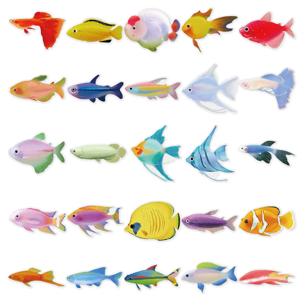 50Pcs Cartoon Fish Sticker Transparent PET Laptop Phone Case Decoration iPad Waterproof Sticker